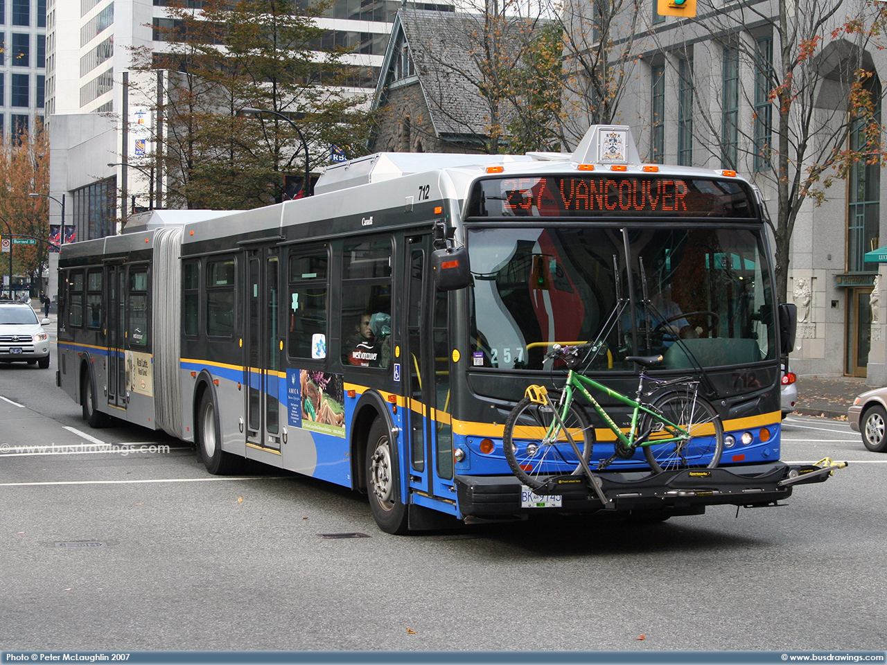 A bus with a bicycle on the front

Description automatically generated