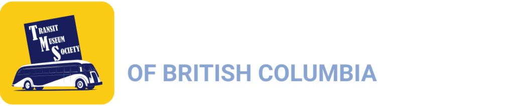 Logo of the Transit Museum Society of British Columbia featuring a vintage bus and a blue square with the text 'Transit Museum Society'.